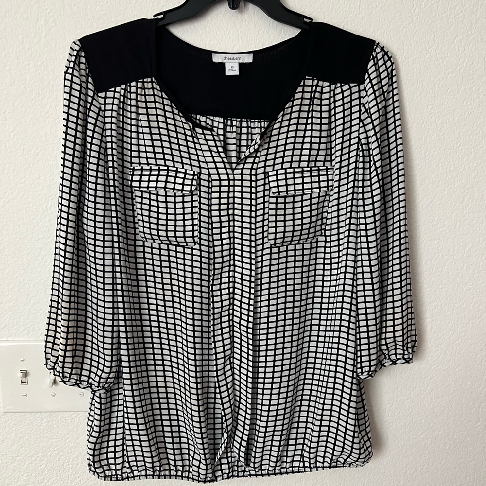 dressbarn Black and White Checked Blouse